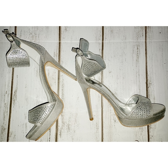 Carlos Santana Embellished Open Toe Heeled Platform Sandal - Silver Shimmer - Picture 3 of 16